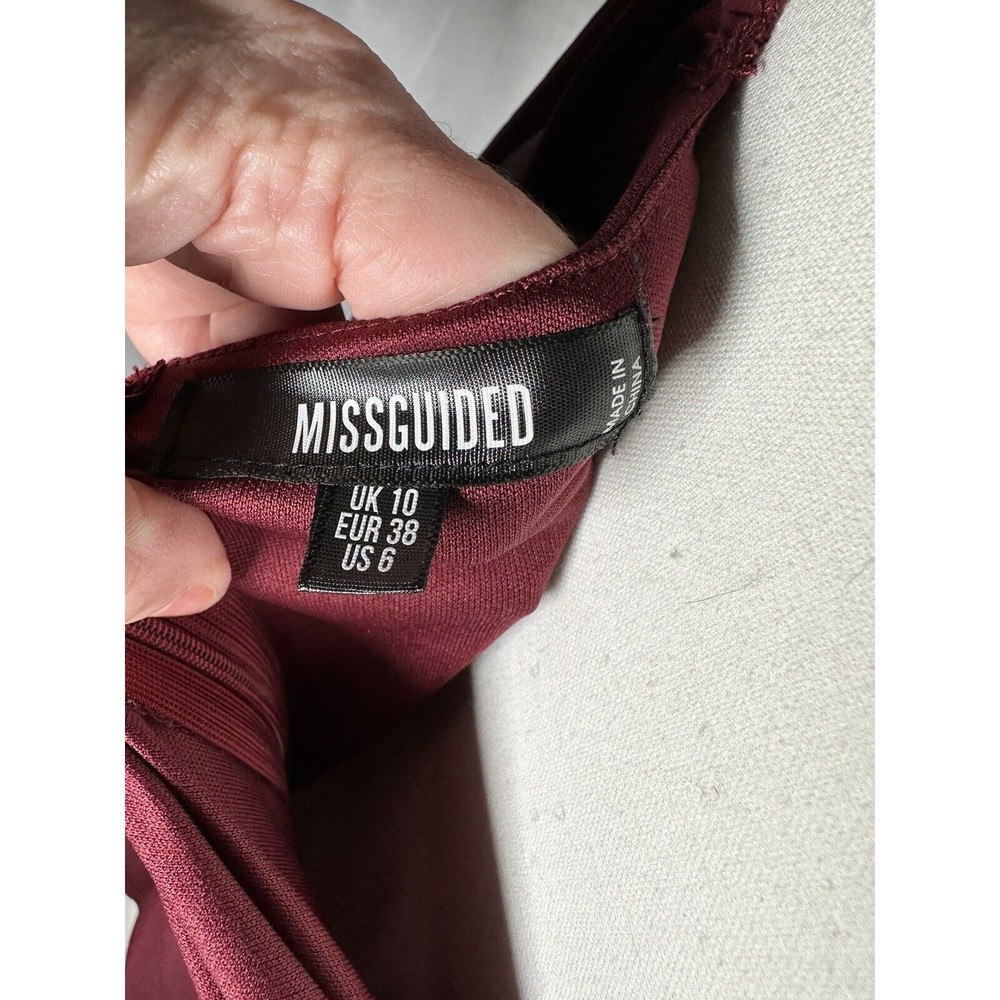 Misguided Maroon Sheer Long Sleeves Milkmaid Top US size 6 - Picture 6 of 6